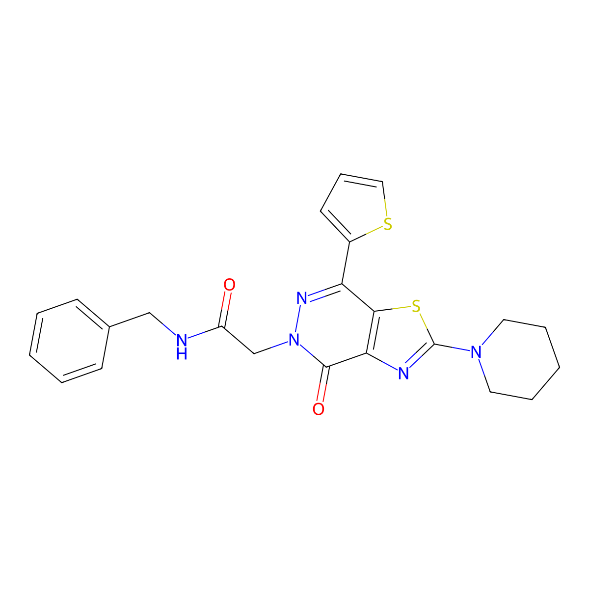N-benzyl-2-(4-oxo-2-(piperidin-1-yl)-7-(thiophen-2-yl)thiazolo[4,5-d]pyridazin-5(4H)-yl)acetamide molecular structure, CAS 1105219-72-4