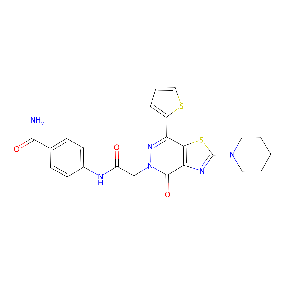 4-(2-(4-oxo-2-(piperidin-1-yl)-7-(thiophen-2-yl)thiazolo[4,5-d]pyridazin-5(4H)-yl)acetamido)benzamide molecular structure, CAS 1105219-79-1