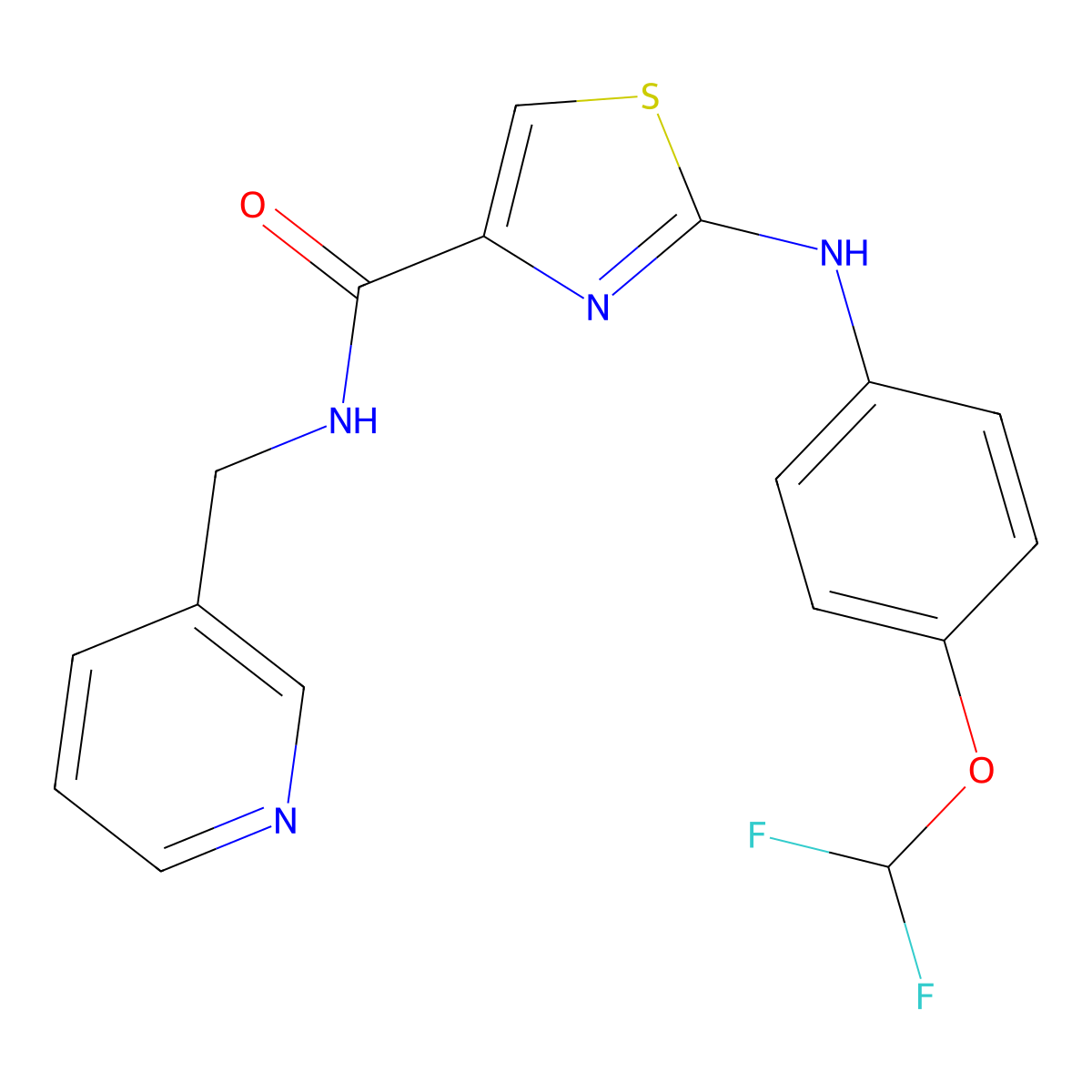 2-((4-(difluoromethoxy)phenyl)amino)-N-(pyridin-3-ylmethyl)thiazole-4-carboxamide molecular structure, CAS 1105219-81-5