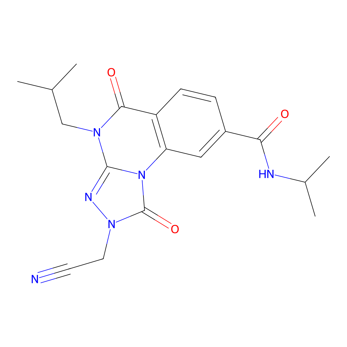 2-(cyanomethyl)-4-isobutyl-N-isopropyl-1,5-dioxo-1,2,4,5-tetrahydro-[1,2,4]triazolo[4,3-a]quinazoline-8-carboxamide molecular structure, CAS 1105219-84-8