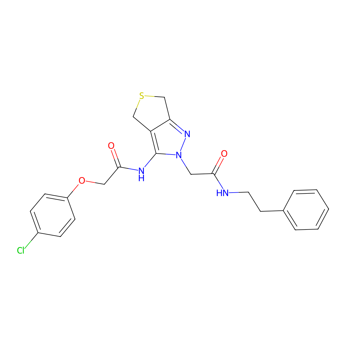 2-(4-chlorophenoxy)-N-(2-(2-oxo-2-(phenethylamino)ethyl)-4,6-dihydro-2H-thieno[3,4-c]pyrazol-3-yl)acetamide molecular structure, CAS 1105219-85-9