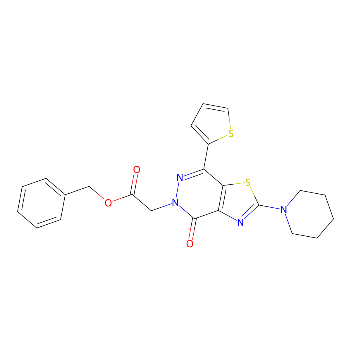 benzyl 2-(4-oxo-2-(piperidin-1-yl)-7-(thiophen-2-yl)thiazolo[4,5-d]pyridazin-5(4H)-yl)acetate molecular structure, CAS 1105219-86-0