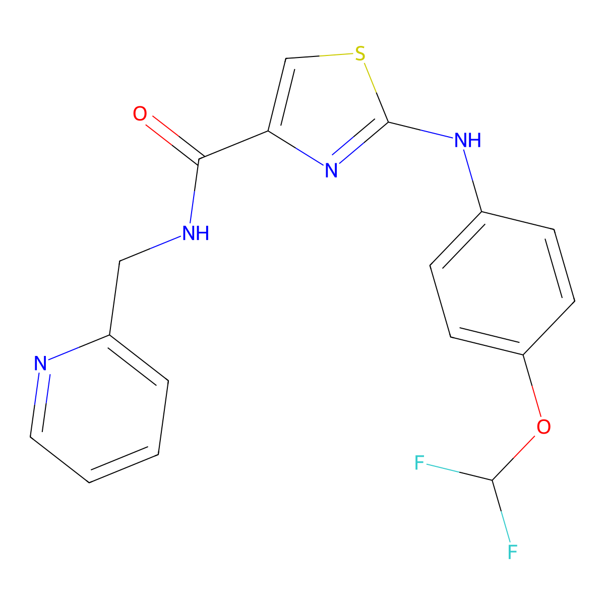 2-((4-(difluoromethoxy)phenyl)amino)-N-(pyridin-2-ylmethyl)thiazole-4-carboxamide molecular structure, CAS 1105219-88-2