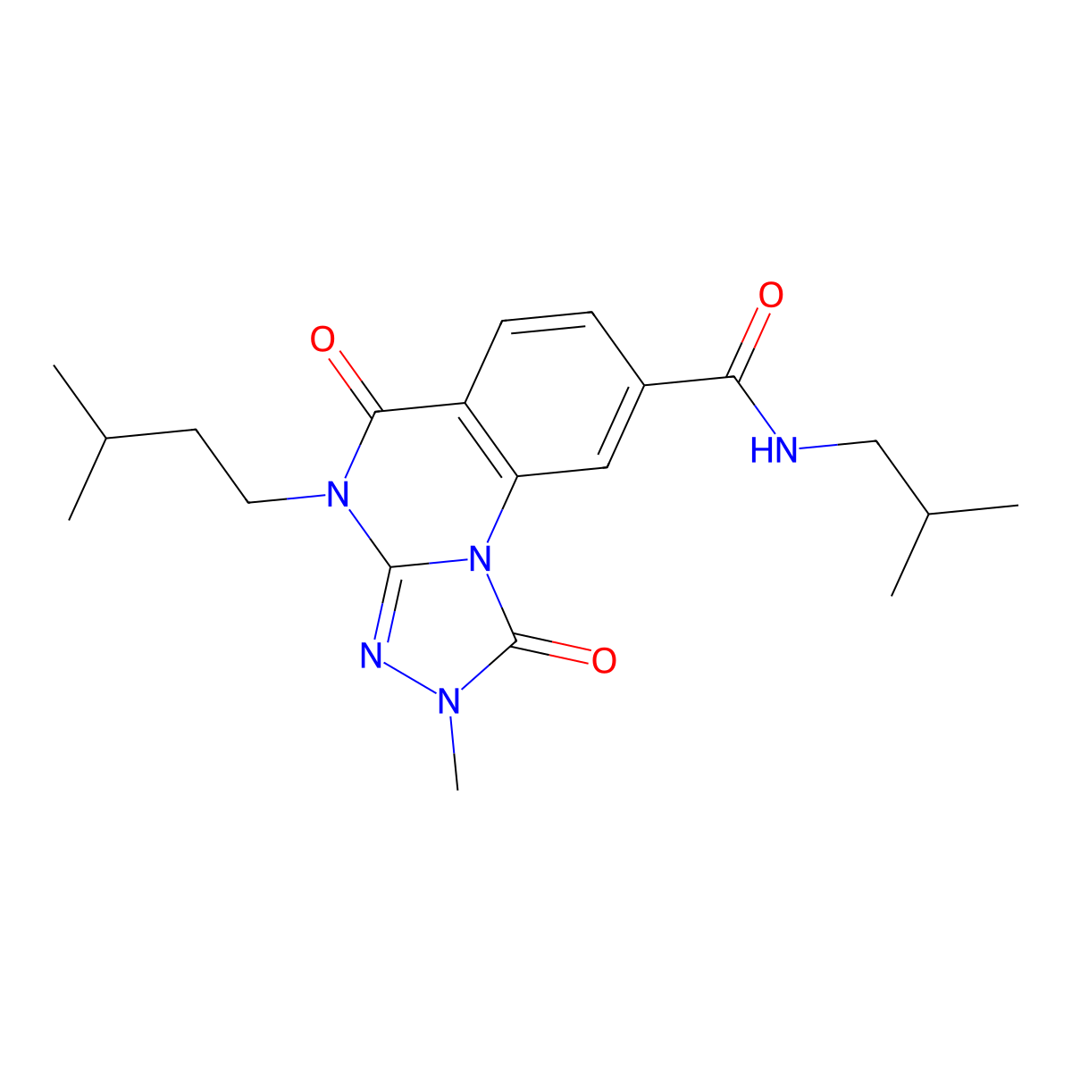 N-isobutyl-2-methyl-4-(3-methylbutyl)-1,5-dioxo-1,2,4,5-tetrahydro[1,2,4]triazolo[4,3-a]quinazoline-8-carboxamide molecular structure, CAS 1105219-91-7