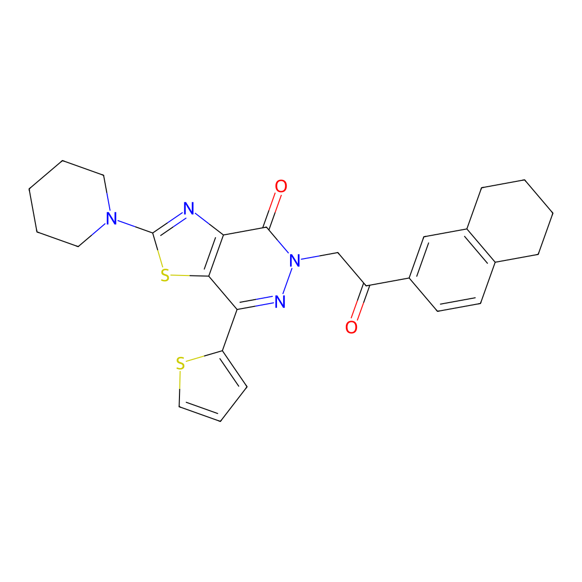 5-(2-oxo-2-(5,6,7,8-tetrahydronaphthalen-2-yl)ethyl)-2-(piperidin-1-yl)-7-(thiophen-2-yl)thiazolo[4,5-d]pyridazin-4(5H)-one molecular structure, CAS 1105219-93-9