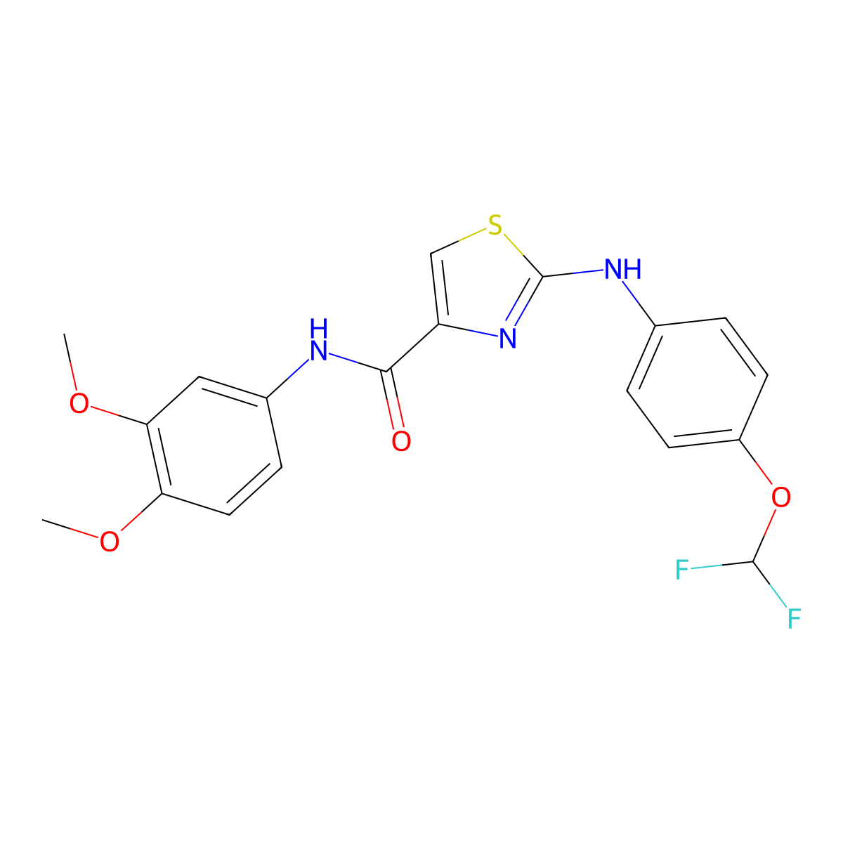 2-((4-(difluoromethoxy)phenyl)amino)-N-(3,4-dimethoxyphenyl)thiazole-4-carboxamide molecular structure, CAS 1105219-95-1