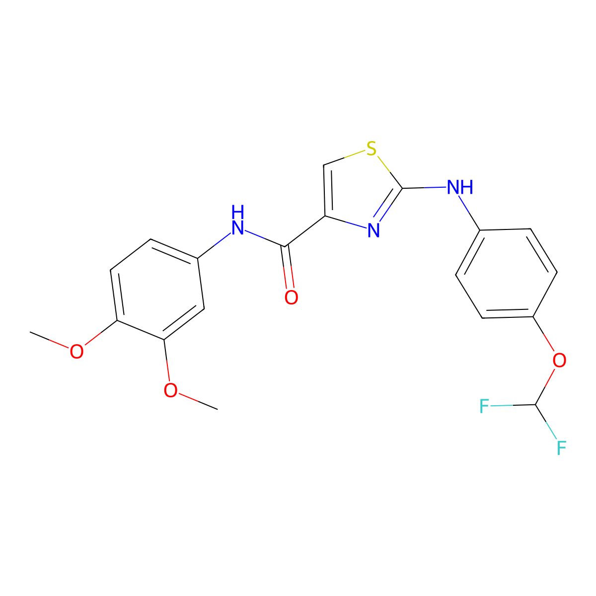 2-((4-(difluoromethoxy)phenyl)amino)-N-(3,4-dimethoxyphenyl)thiazole-4-carboxamide molecular structure, CAS 1105219-95-1