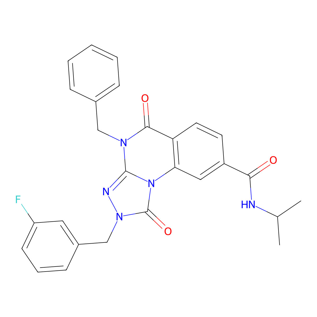 4-benzyl-2-(3-fluorobenzyl)-N-isopropyl-1,5-dioxo-1,2,4,5-tetrahydro-[1,2,4]triazolo[4,3-a]quinazoline-8-carboxamide molecular structure, CAS 1105219-98-4