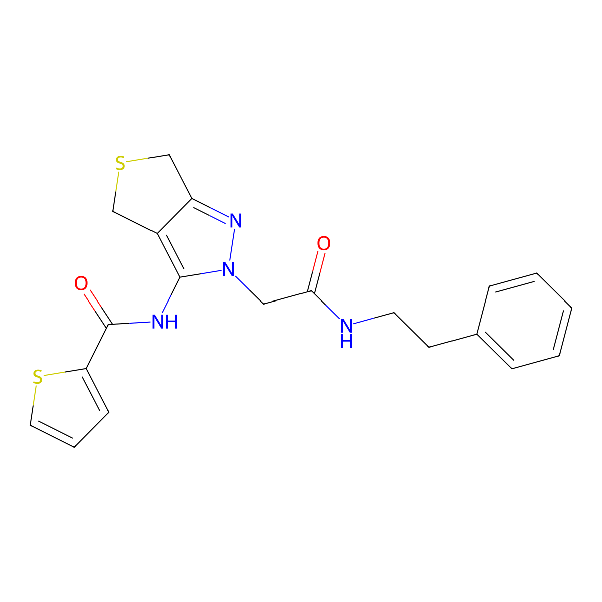 N-(2-(2-oxo-2-(phenethylamino)ethyl)-4,6-dihydro-2H-thieno[3,4-c]pyrazol-3-yl)thiophene-2-carboxamide molecular structure, CAS 1105219-99-5