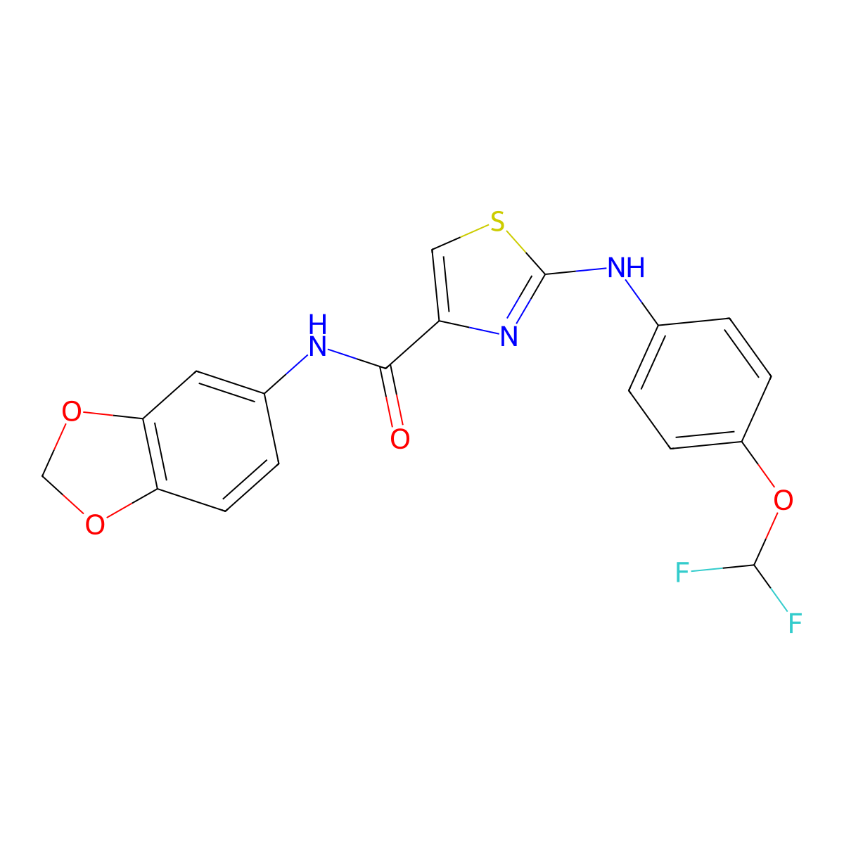N-(benzo[d][1,3]dioxol-5-yl)-2-((4-(difluoromethoxy)phenyl)amino)thiazole-4-carboxamide molecular structure, CAS 1105220-02-7
