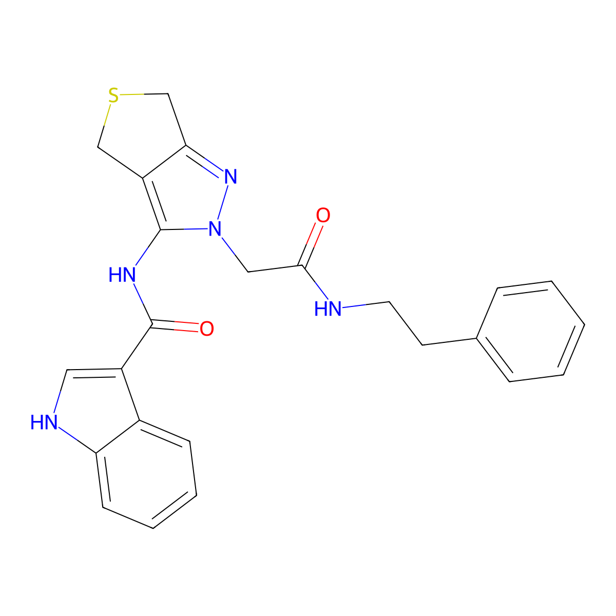 N-(2-(2-oxo-2-(phenethylamino)ethyl)-4,6-dihydro-2H-thieno[3,4-c]pyrazol-3-yl)-1H-indole-3-carboxamide molecular structure, CAS 1105220-06-1