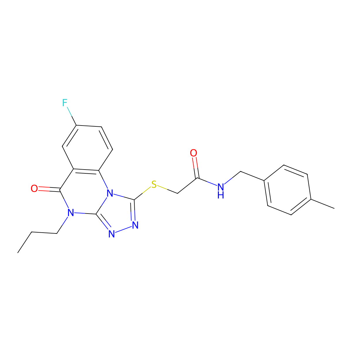 2-((7-fluoro-5-oxo-4-propyl-4,5-dihydro-[1,2,4]triazolo[4,3-a]quinazolin-1-yl)thio)-N-(4-methylbenzyl)acetamide molecular structure, CAS 1105220-18-5