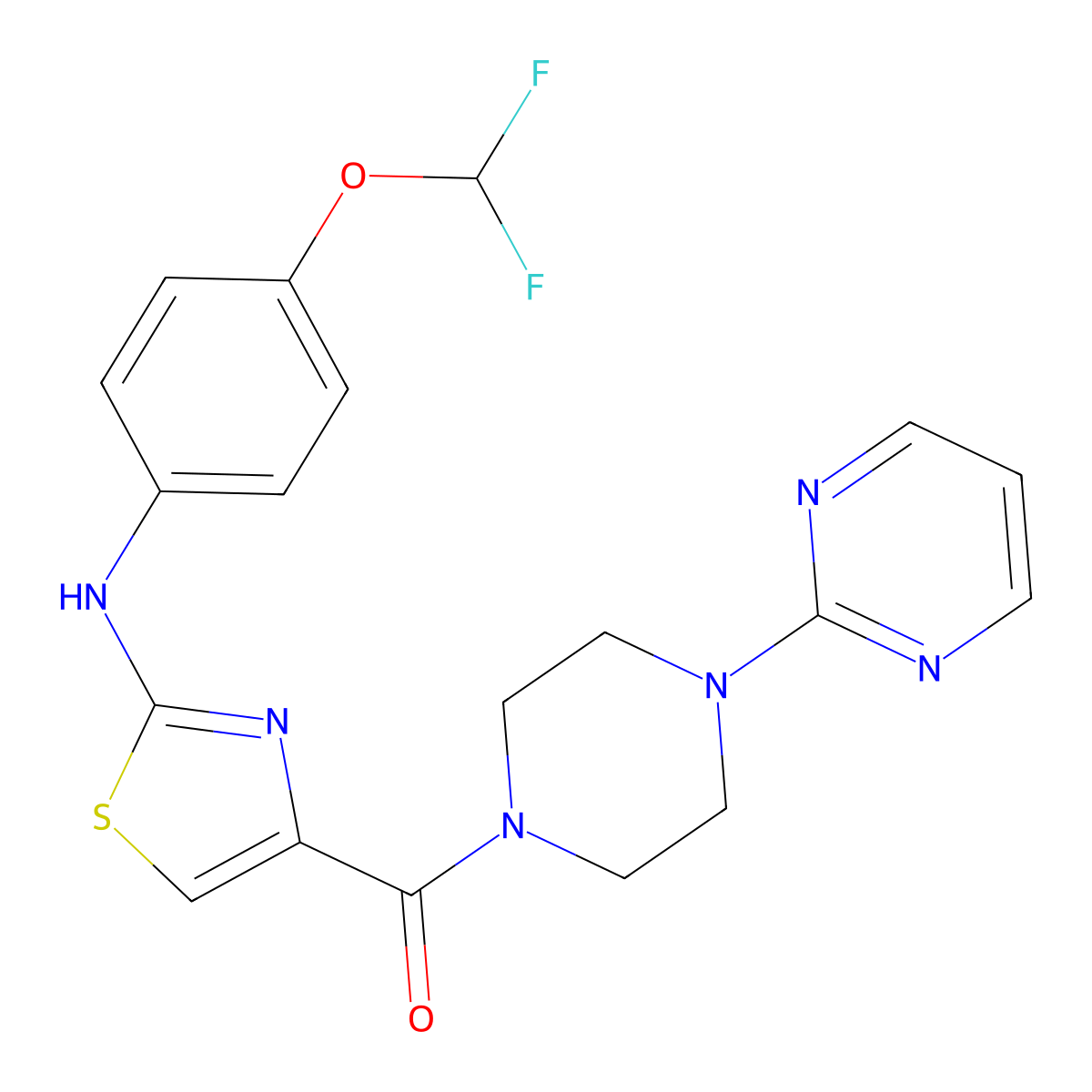 (2-((4-(Difluoromethoxy)phenyl)amino)thiazol-4-yl)(4-(pyrimidin-2-yl)piperazin-1-yl)methanone molecular structure, CAS 1105220-22-1