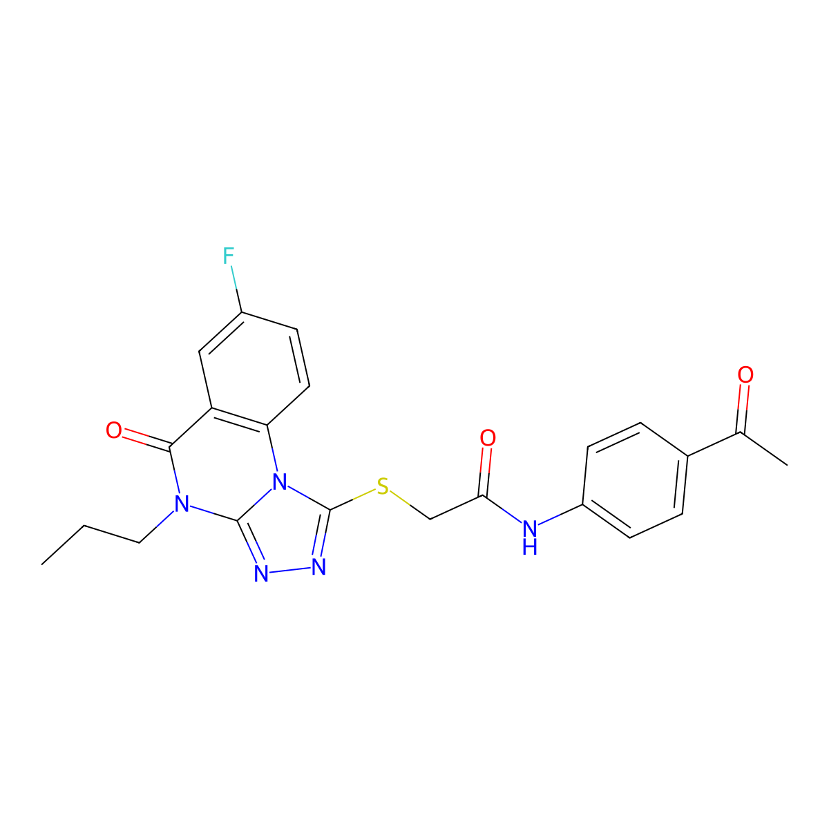 N-(4-acetylphenyl)-2-((7-fluoro-5-oxo-4-propyl-4,5-dihydro-[1,2,4]triazolo[4,3-a]quinazolin-1-yl)thio)acetamide molecular structure, CAS 1105220-25-4