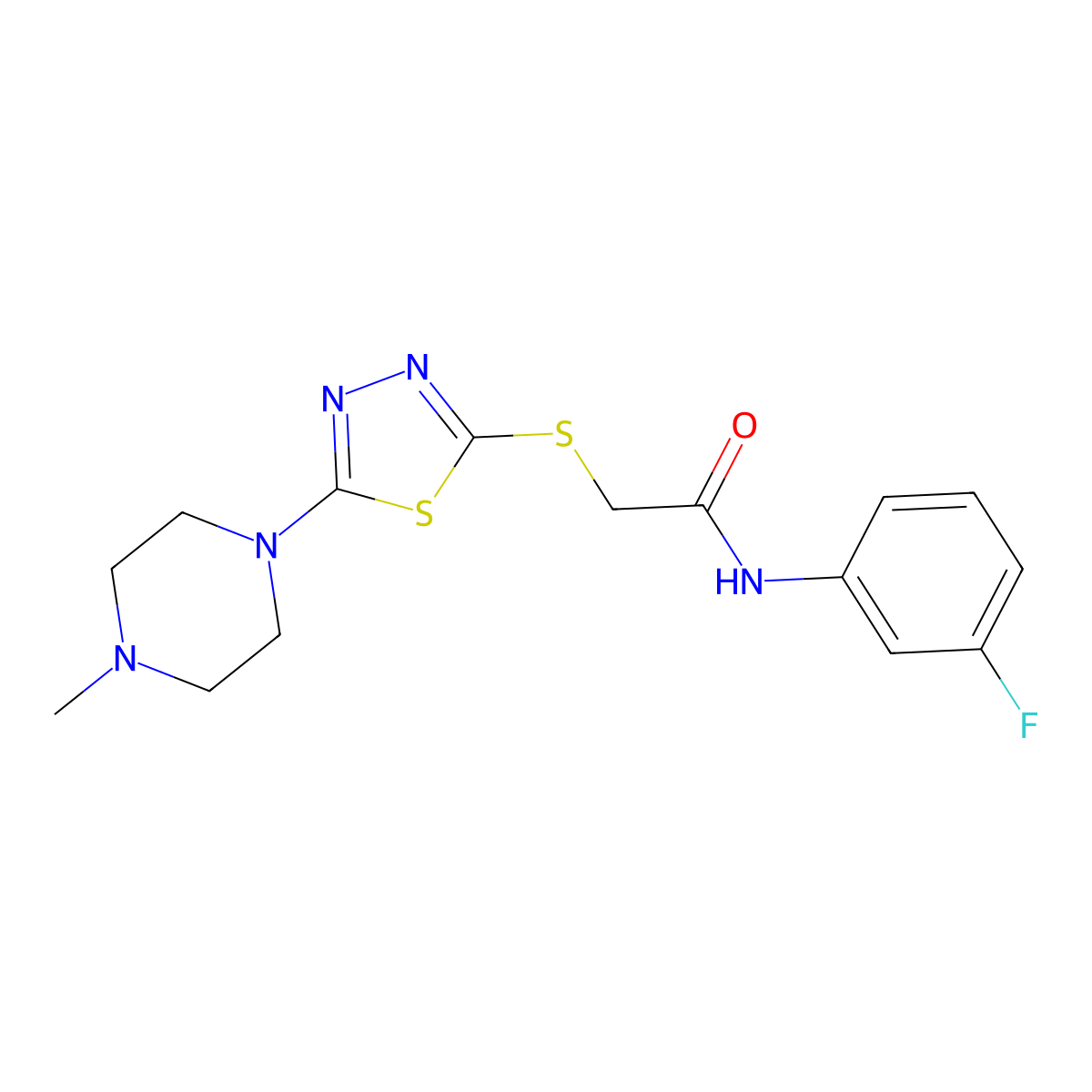 N-(3-fluorophenyl)-2-((5-(4-methylpiperazin-1-yl)-1,3,4-thiadiazol-2-yl)thio)acetamide molecular structure, CAS 1105220-34-5