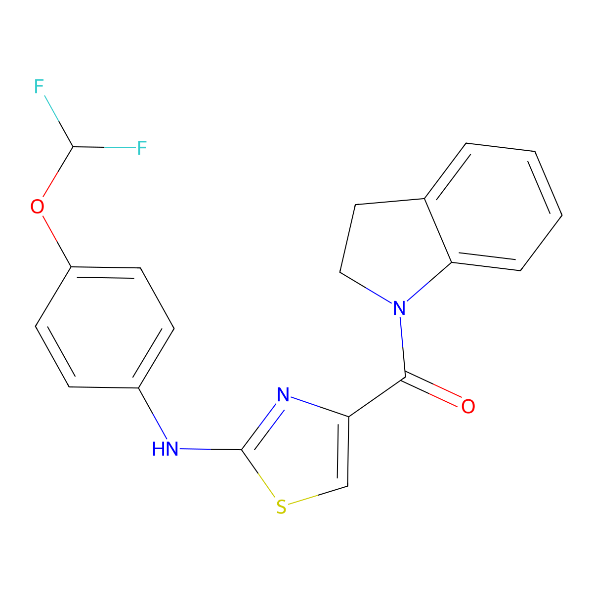 N-[4-(difluoromethoxy)phenyl]-4-(2,3-dihydro-1H-indole-1-carbonyl)-1,3-thiazol-2-amine molecular structure, CAS 1105220-36-7