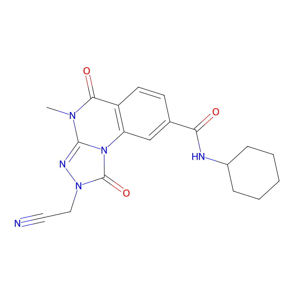2-(cyanomethyl)-N-cyclohexyl-4-methyl-1,5-dioxo-1H,2H,4H,5H-[1,2,4]triazolo[4,3-a]quinazoline-8-carboxamide molecular structure, CAS 1105220-40-3