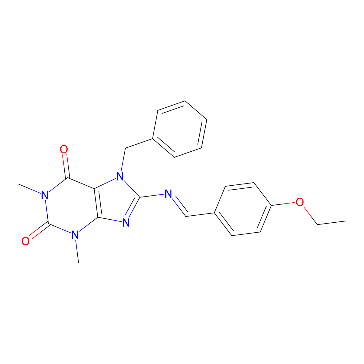 7-benzyl-8-[(E)-[(4-ethoxyphenyl)methylidene]amino]-1,3-dimethyl-2,3,6,7-tetrahydro-1H-purine-2,6-dione molecular structure, CAS 1105220-52-7