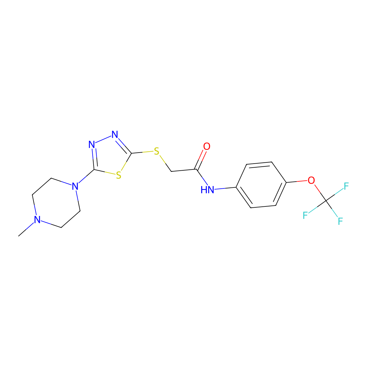 2-((5-(4-methylpiperazin-1-yl)-1,3,4-thiadiazol-2-yl)thio)-N-(4-(trifluoromethoxy)phenyl)acetamide molecular structure, CAS 1105220-55-0