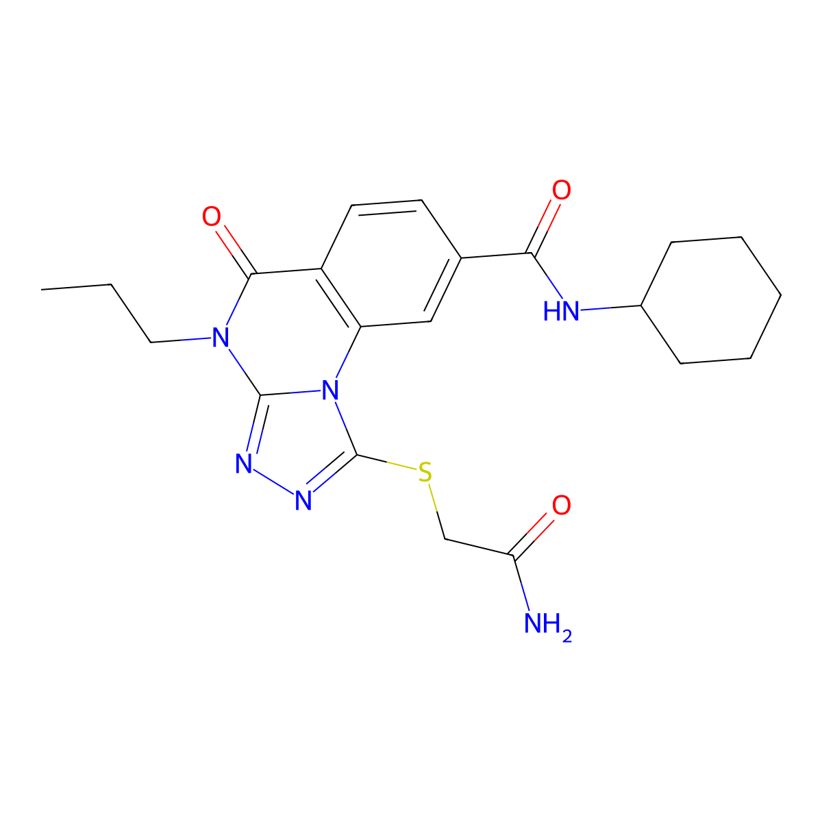1-[(carbamoylmethyl)sulfanyl]-N-cyclohexyl-5-oxo-4-propyl-4H,5H-[1,2,4]triazolo[4,3-a]quinazoline-8-carboxamide molecular structure, CAS 1105220-61-8