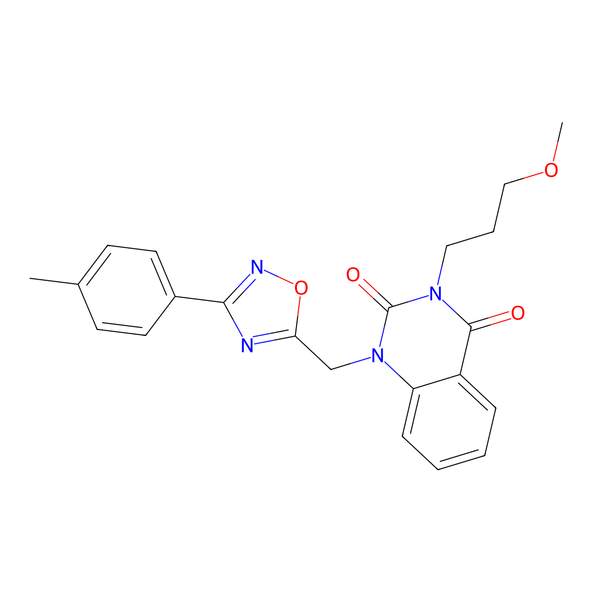 3-(3-methoxypropyl)-1-((3-(p-tolyl)-1,2,4-oxadiazol-5-yl)methyl)quinazoline-2,4(1H,3H)-dione molecular structure, CAS 1105220-67-4