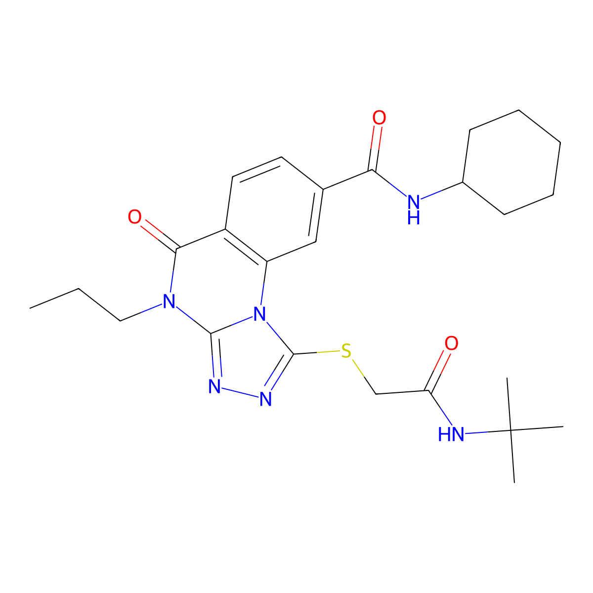 1-{[(tert-butylcarbamoyl)methyl]sulfanyl}-N-cyclohexyl-5-oxo-4-propyl-4H,5H-[1,2,4]triazolo[4,3-a]quinazoline-8-carboxamide molecular structure, CAS 1105220-68-5