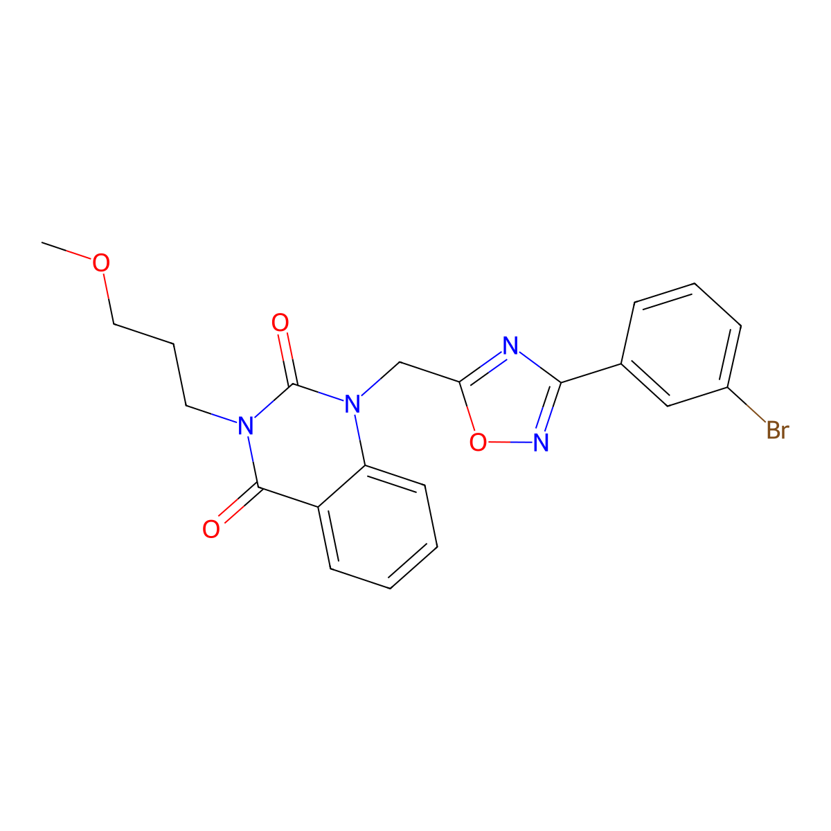1-((3-(3-bromophenyl)-1,2,4-oxadiazol-5-yl)methyl)-3-(3-methoxypropyl)quinazoline-2,4(1H,3H)-dione molecular structure, CAS 1105220-74-3