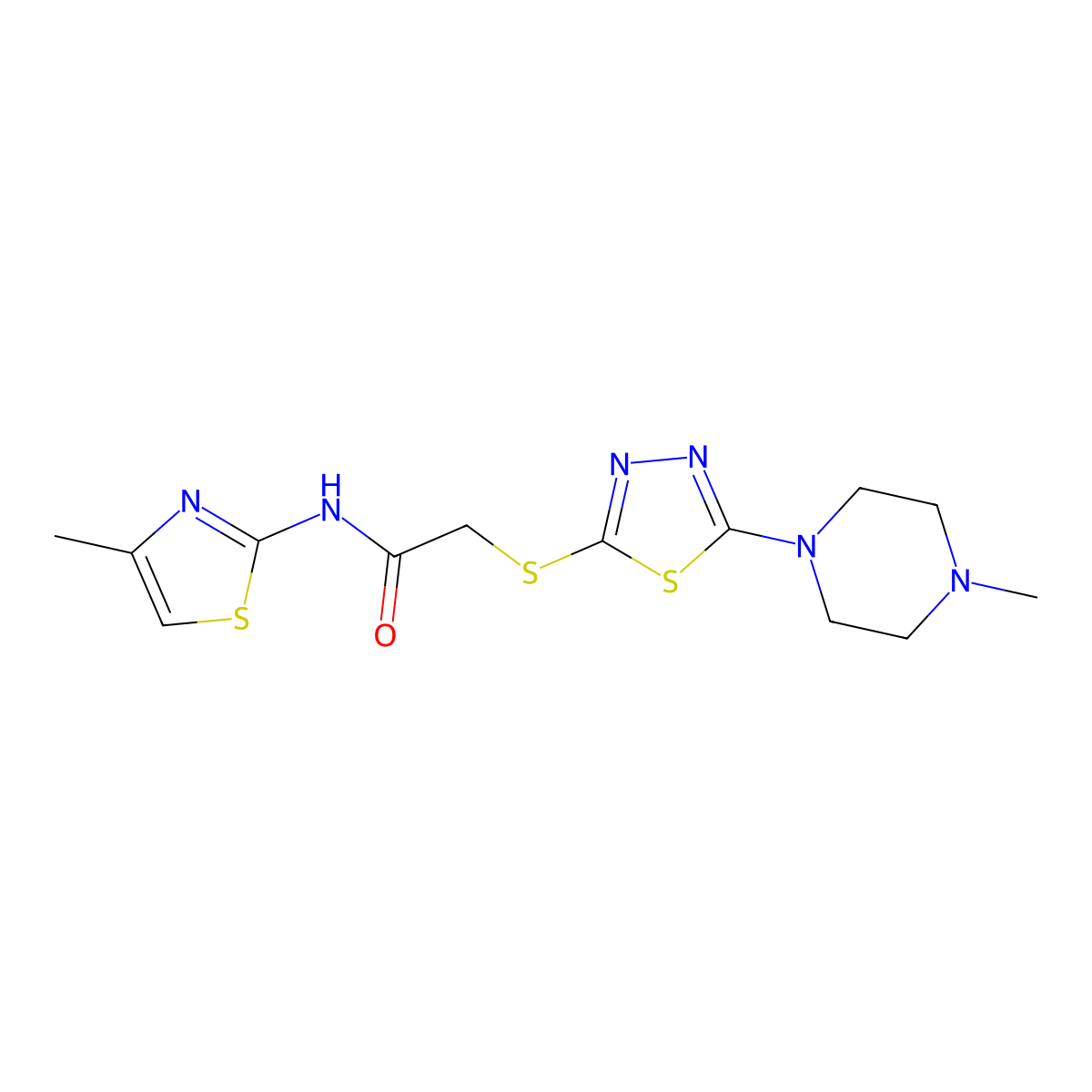 2-((5-(4-methylpiperazin-1-yl)-1,3,4-thiadiazol-2-yl)thio)-N-(4-methylthiazol-2-yl)acetamide molecular structure, CAS 1105220-76-5
