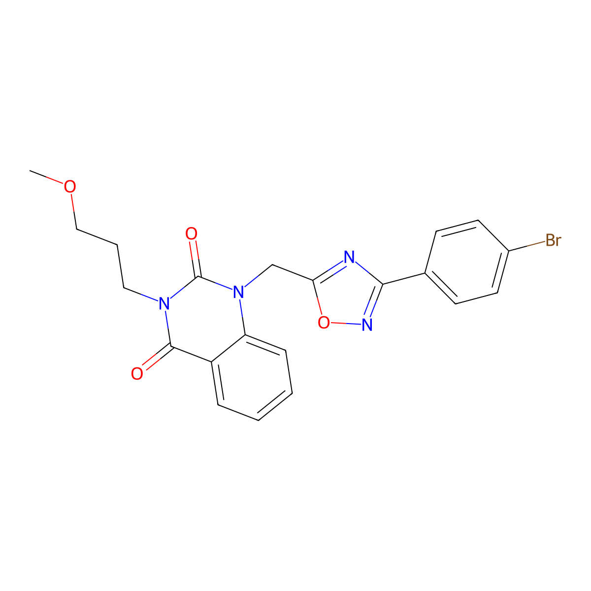 1-((3-(4-bromophenyl)-1,2,4-oxadiazol-5-yl)methyl)-3-(3-methoxypropyl)quinazoline-2,4(1H,3H)-dione molecular structure, CAS 1105220-81-2
