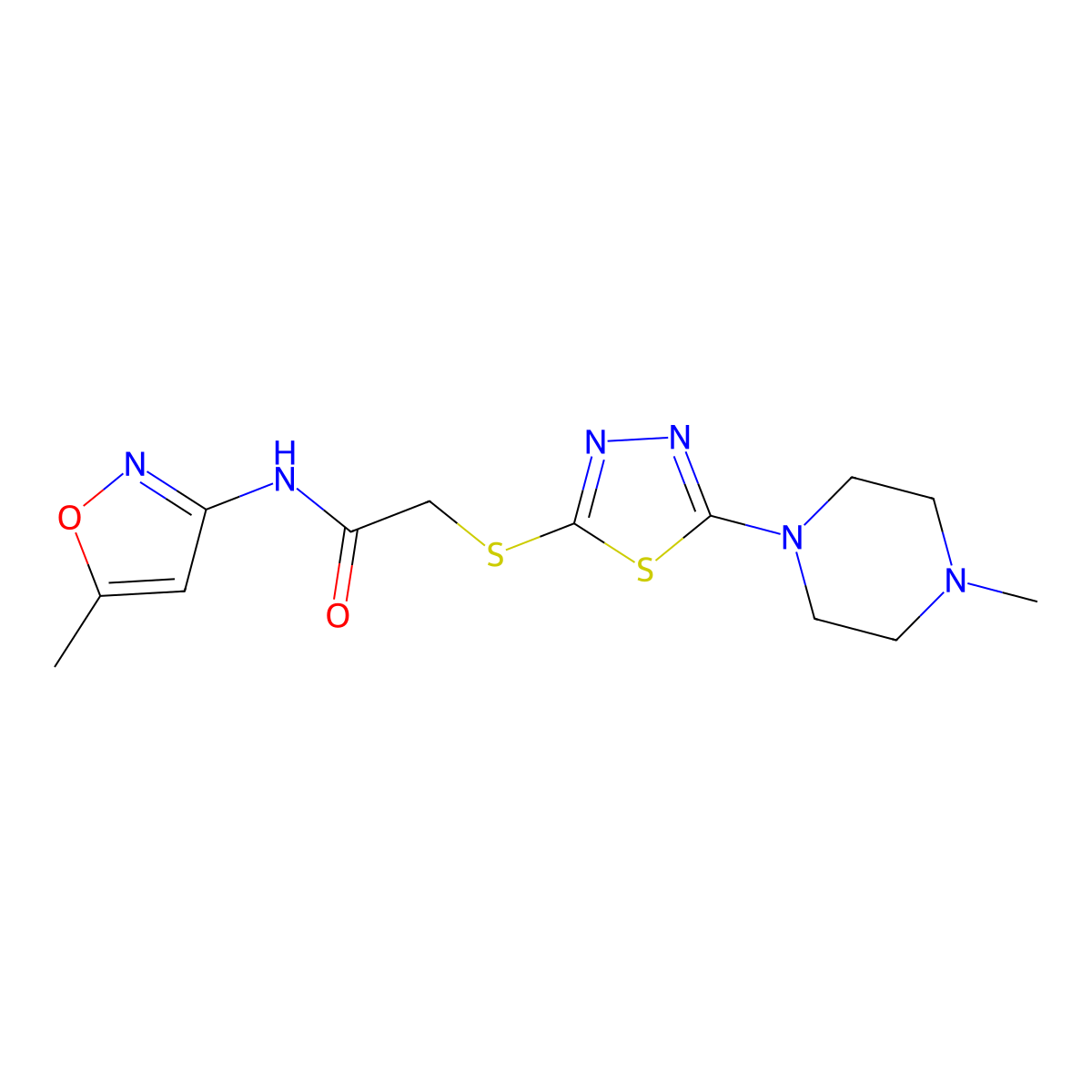 N-(5-methylisoxazol-3-yl)-2-((5-(4-methylpiperazin-1-yl)-1,3,4-thiadiazol-2-yl)thio)acetamide molecular structure, CAS 1105220-82-3