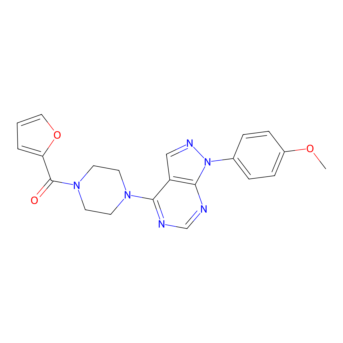 1-(furan-2-carbonyl)-4-[1-(4-methoxyphenyl)-1H-pyrazolo[3,4-d]pyrimidin-4-yl]piperazine molecular structure, CAS 1105220-86-7