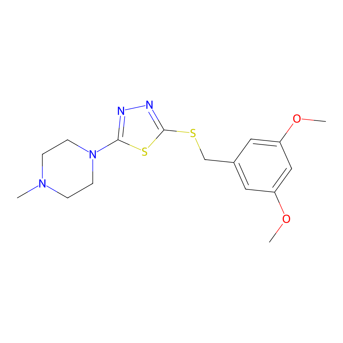 2-((3,5-Dimethoxybenzyl)thio)-5-(4-methylpiperazin-1-yl)-1,3,4-thiadiazole molecular structure, CAS 1105220-89-0