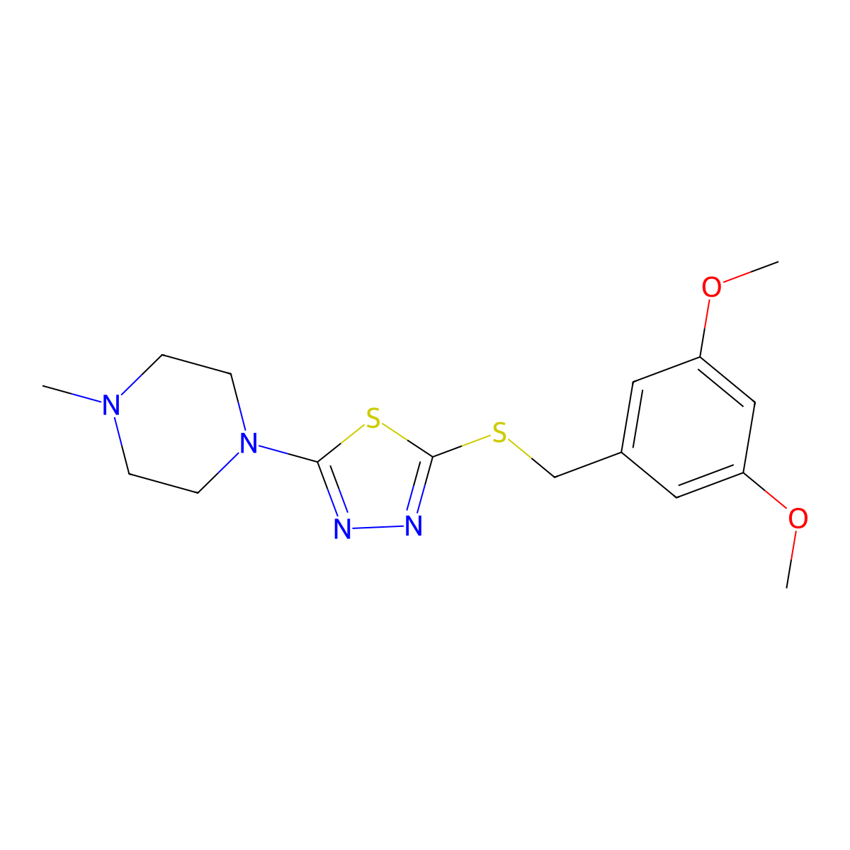 2-((3,5-Dimethoxybenzyl)thio)-5-(4-methylpiperazin-1-yl)-1,3,4-thiadiazole molecular structure, CAS 1105220-89-0