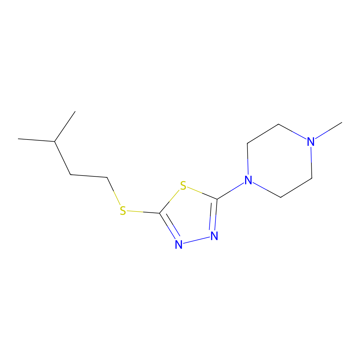 2-(Isopentylthio)-5-(4-methylpiperazin-1-yl)-1,3,4-thiadiazole molecular structure, CAS 1105220-96-9