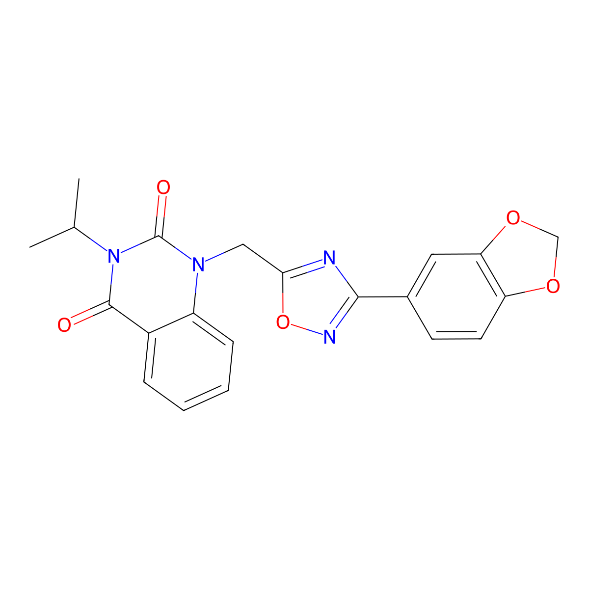 1-((3-(benzo[d][1,3]dioxol-5-yl)-1,2,4-oxadiazol-5-yl)methyl)-3-isopropylquinazoline-2,4(1H,3H)-dione molecular structure, CAS 1105221-09-7