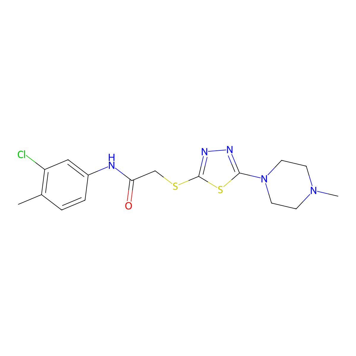N-(3-chloro-4-methylphenyl)-2-((5-(4-methylpiperazin-1-yl)-1,3,4-thiadiazol-2-yl)thio)acetamide molecular structure, CAS 1105221-10-0