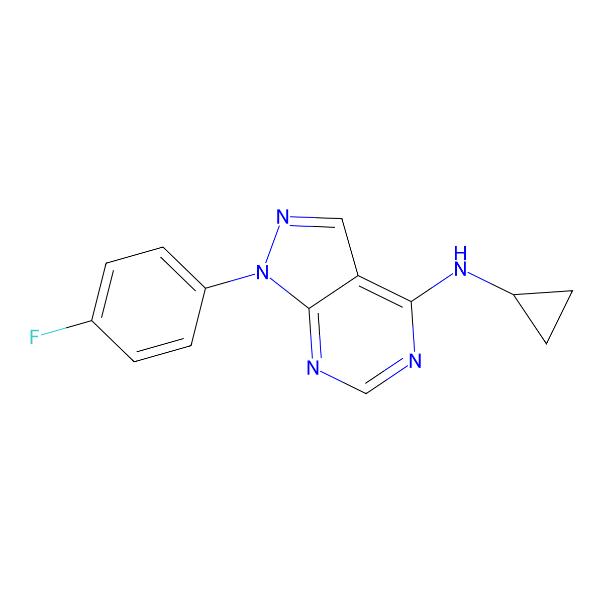 N-cyclopropyl-1-(4-fluorophenyl)-1H-pyrazolo[3,4-d]pyrimidin-4-amine molecular structure, CAS 1105221-13-3