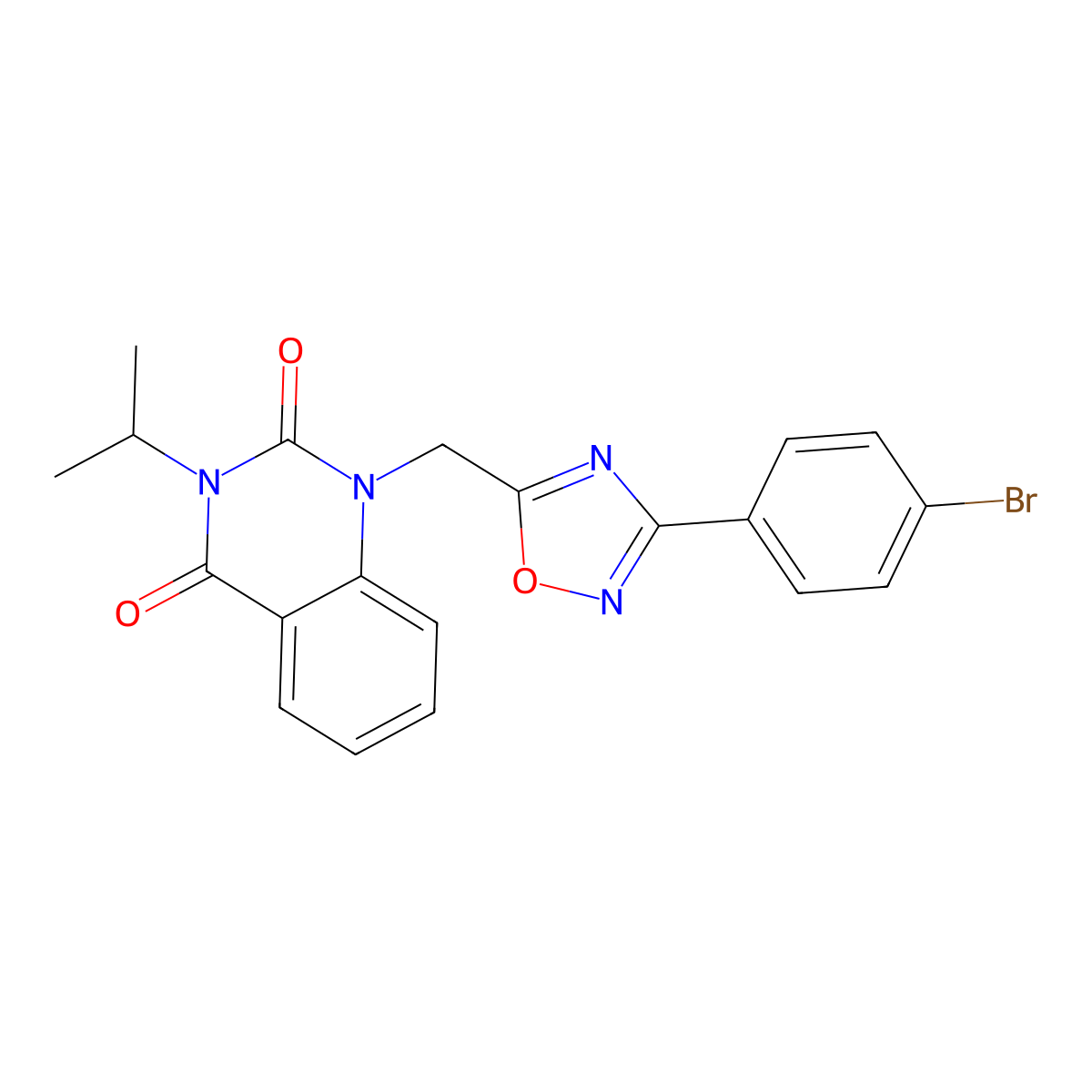 1-((3-(4-bromophenyl)-1,2,4-oxadiazol-5-yl)methyl)-3-isopropylquinazoline-2,4(1H,3H)-dione molecular structure, CAS 1105221-16-6