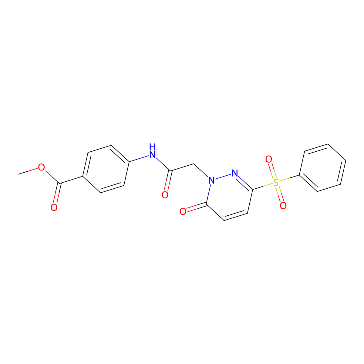 Methyl 4-{2-[3-(benzenesulfonyl)-6-oxo-1,6-dihydropyridazin-1-yl]acetamido}benzoate molecular structure, CAS 1105221-19-9