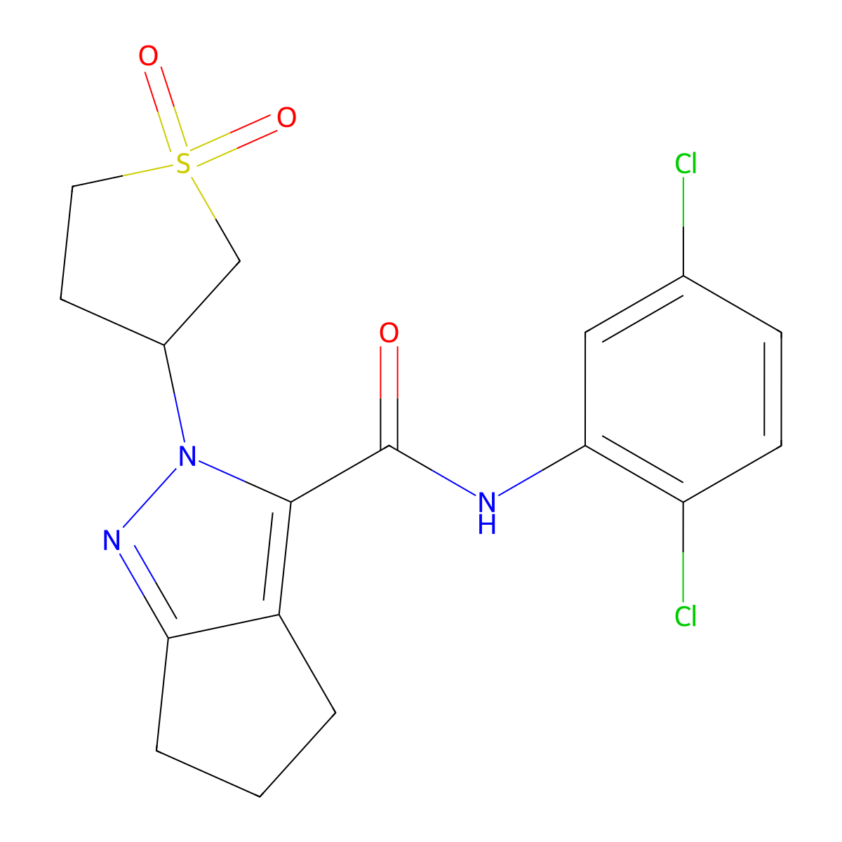 N-(2,5-dichlorophenyl)-2-(1,1-dioxidotetrahydrothiophen-3-yl)-2,4,5,6-tetrahydrocyclopenta[c]pyrazole-3-carboxamide molecular structure, CAS 1105221-22-4