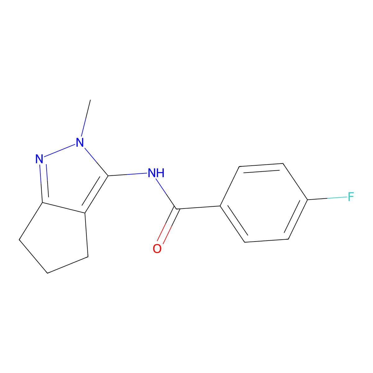 4-fluoro-N-(2-methyl-2,4,5,6-tetrahydrocyclopenta[c]pyrazol-3-yl)benzamide molecular structure, CAS 1105221-25-7