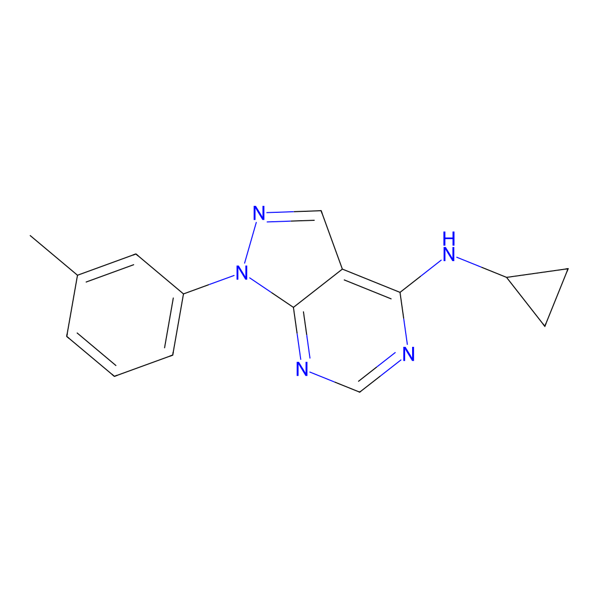 N-cyclopropyl-1-(3-methylphenyl)-1H-pyrazolo[3,4-d]pyrimidin-4-amine molecular structure, CAS 1105221-27-9