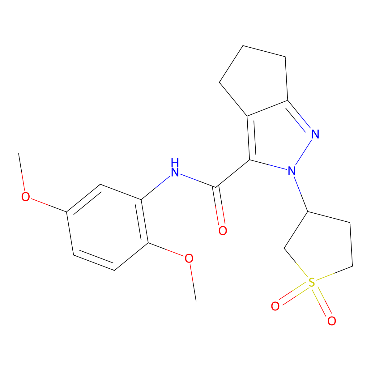 N-(2,5-dimethoxyphenyl)-2-(1,1-dioxidotetrahydrothiophen-3-yl)-2,4,5,6-tetrahydrocyclopenta[c]pyrazole-3-carboxamide molecular structure, CAS 1105221-29-1