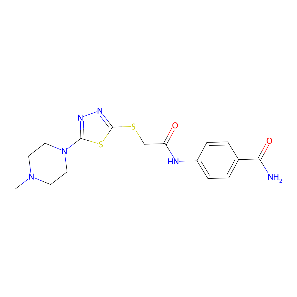 4-(2-((5-(4-Methylpiperazin-1-yl)-1,3,4-thiadiazol-2-yl)thio)acetamido)benzamide molecular structure, CAS 1105221-31-5