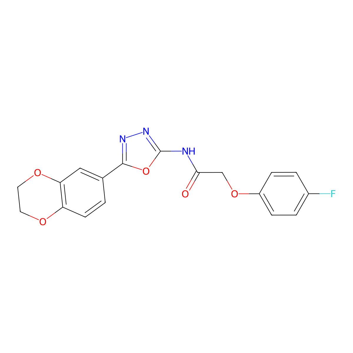 N-(5-(2,3-dihydrobenzo[b][1,4]dioxin-6-yl)-1,3,4-oxadiazol-2-yl)-2-(4-fluorophenoxy)acetamide molecular structure, CAS 1105221-34-8