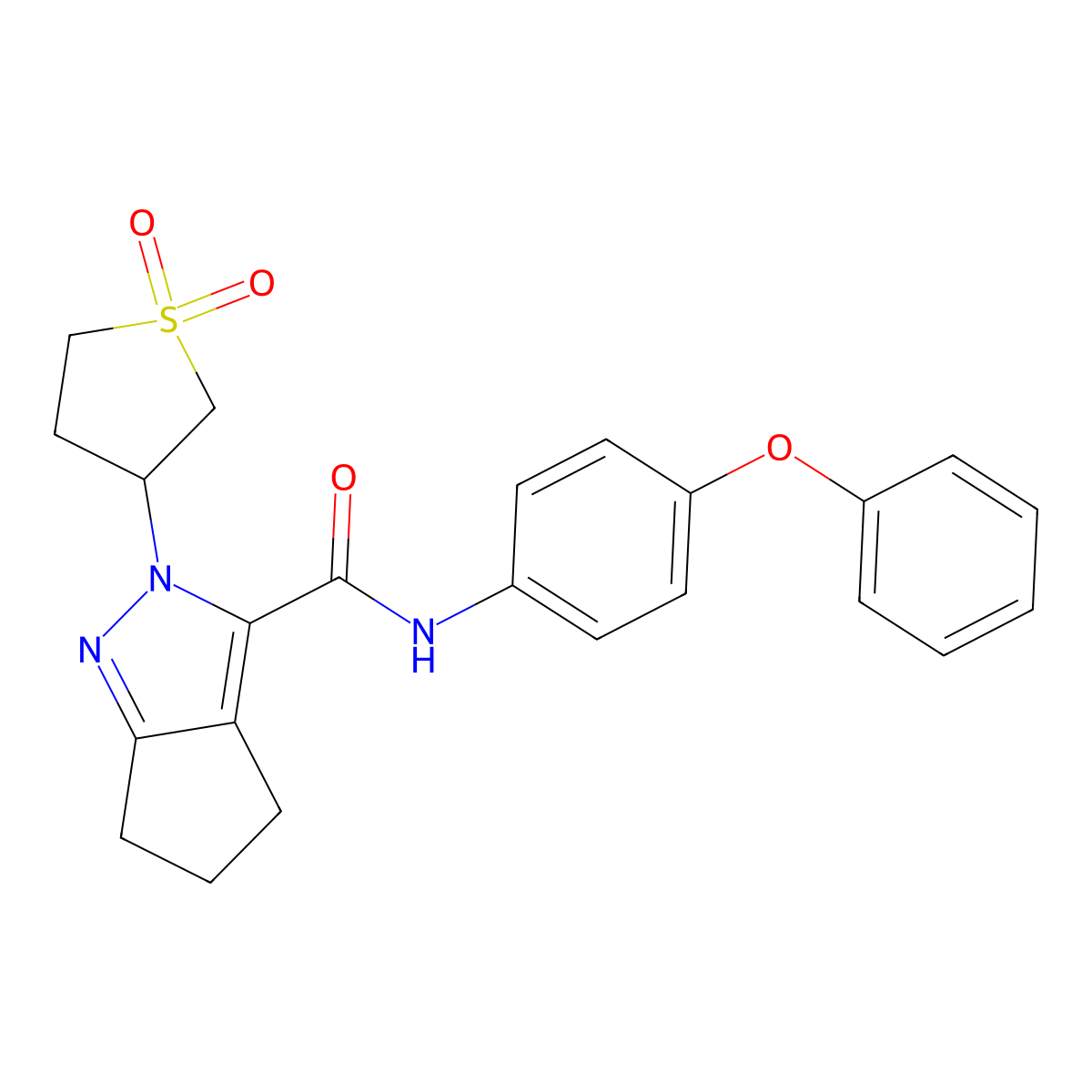 2-(1,1-dioxidotetrahydrothiophen-3-yl)-N-(4-phenoxyphenyl)-2,4,5,6-tetrahydrocyclopenta[c]pyrazole-3-carboxamide molecular structure, CAS 1105221-36-0