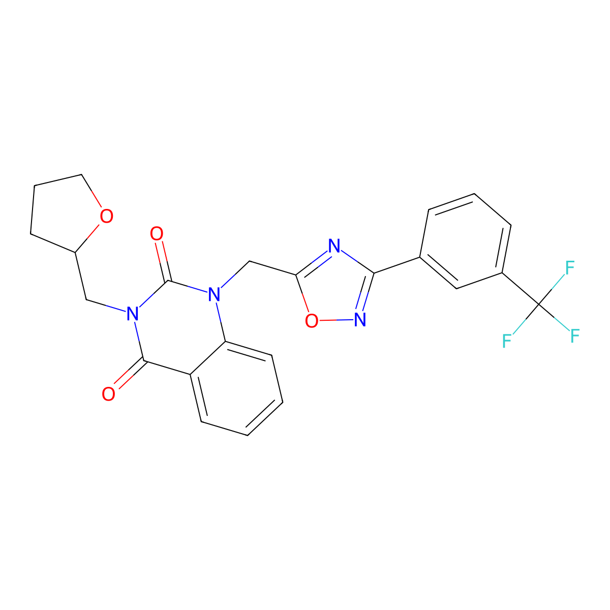 3-((tetrahydrofuran-2-yl)methyl)-1-((3-(3-(trifluoromethyl)phenyl)-1,2,4-oxadiazol-5-yl)methyl)quinazoline-2,4(1H,3H)-dione molecular structure, CAS 1105221-37-1