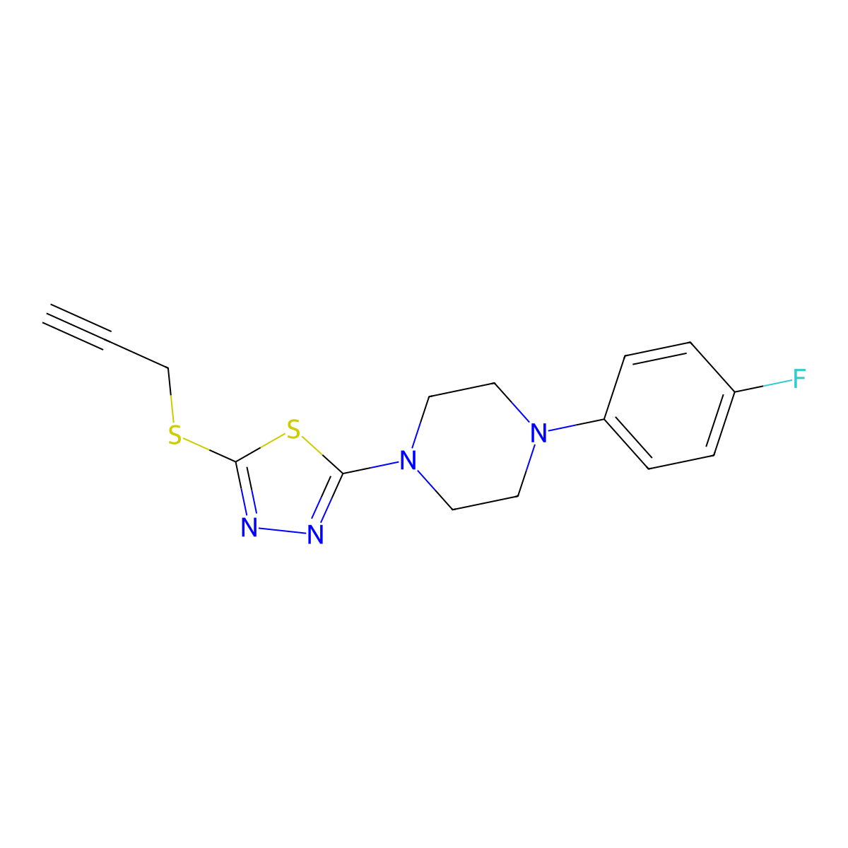 2-(4-(4-Fluorophenyl)piperazin-1-yl)-5-(prop-2-yn-1-ylthio)-1,3,4-thiadiazole molecular structure, CAS 1105221-38-2