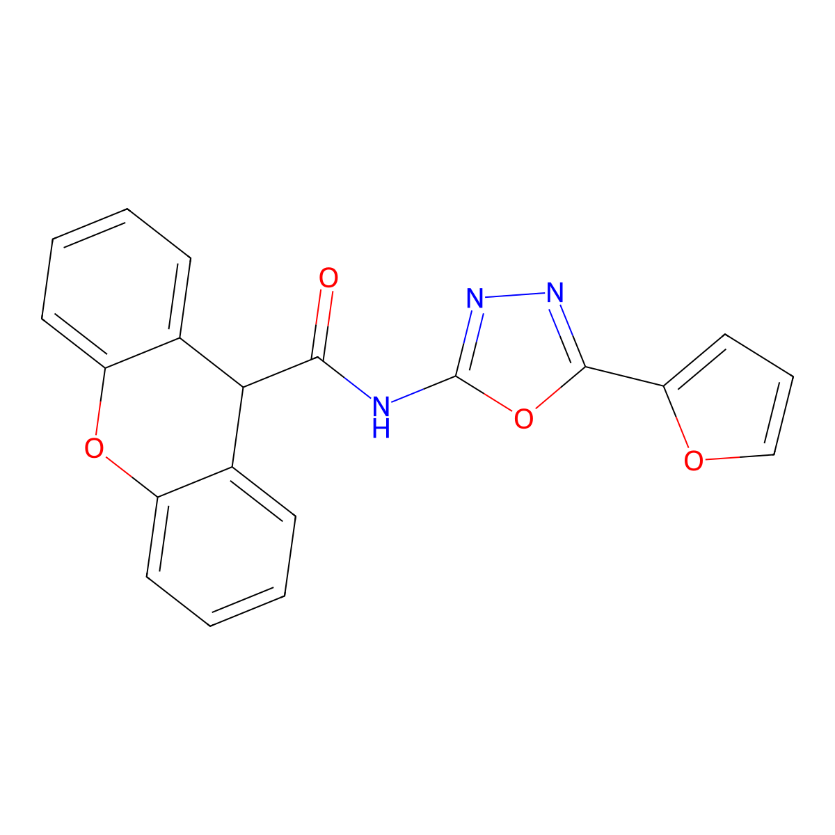 N-[5-(furan-2-yl)-1,3,4-oxadiazol-2-yl]-9H-xanthene-9-carboxamide molecular structure, CAS 1105221-41-7