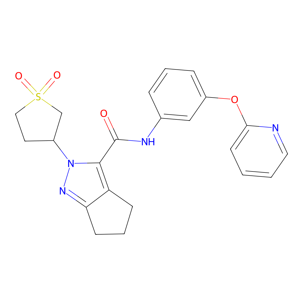 2-(1,1-dioxidotetrahydrothiophen-3-yl)-N-(3-(pyridin-2-yloxy)phenyl)-2,4,5,6-tetrahydrocyclopenta[c]pyrazole-3-carboxamide molecular structure, CAS 1105221-43-9